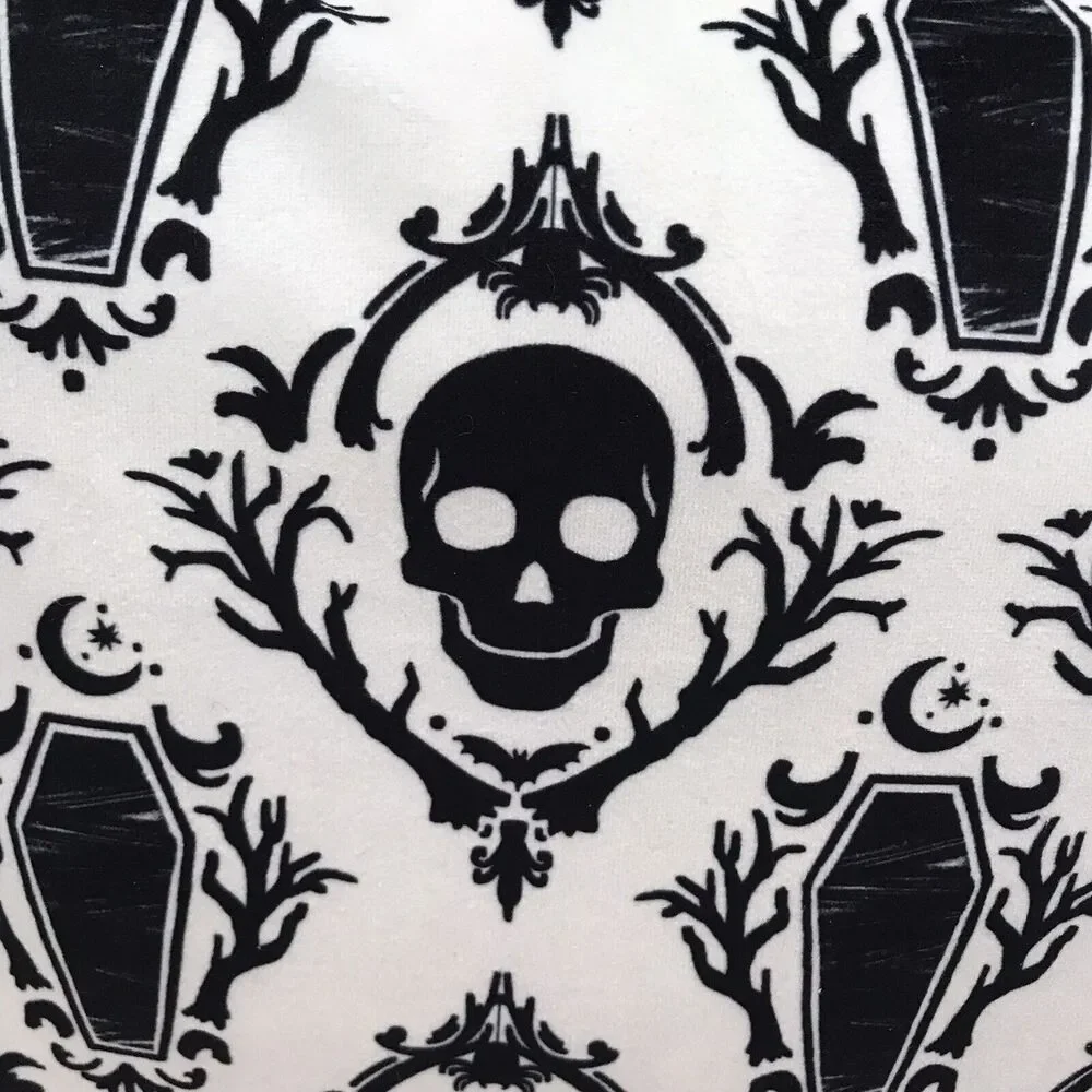 Skeleton Skull & Coffins Square Throw Pillow Plush Black White Gothic Decor 15